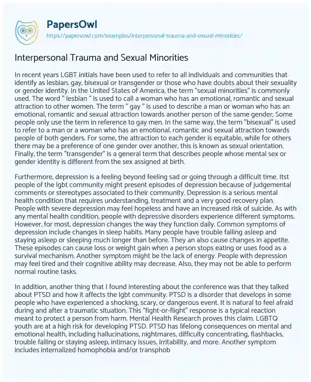 Essay on Interpersonal Trauma and Sexual Minorities