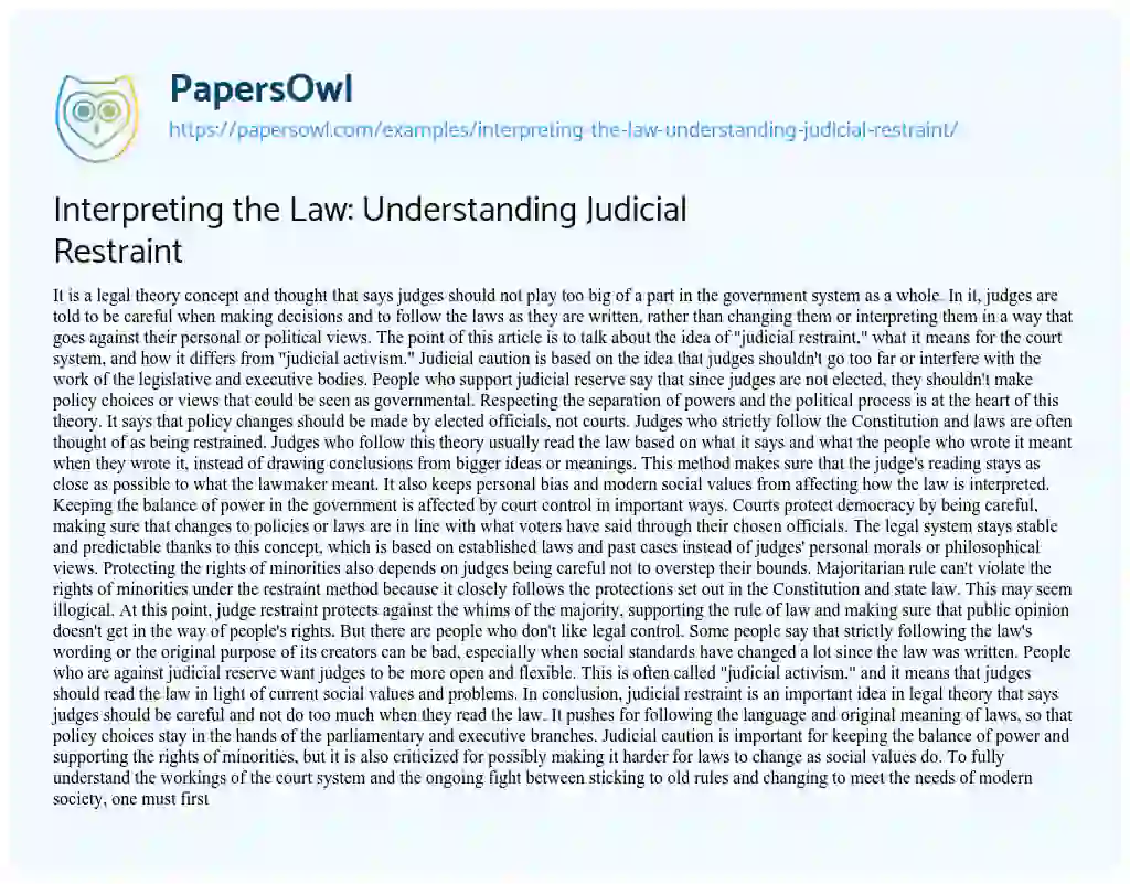 Essay on Interpreting the Law: Understanding Judicial Restraint