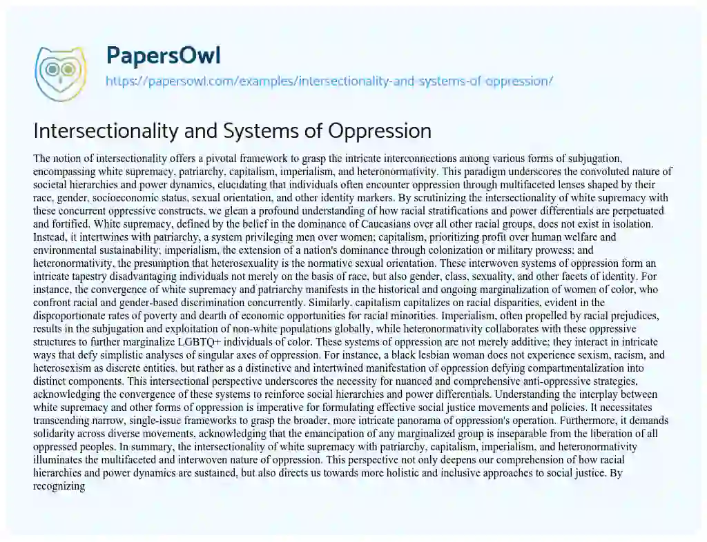 Essay on Intersectionality and Systems of Oppression
