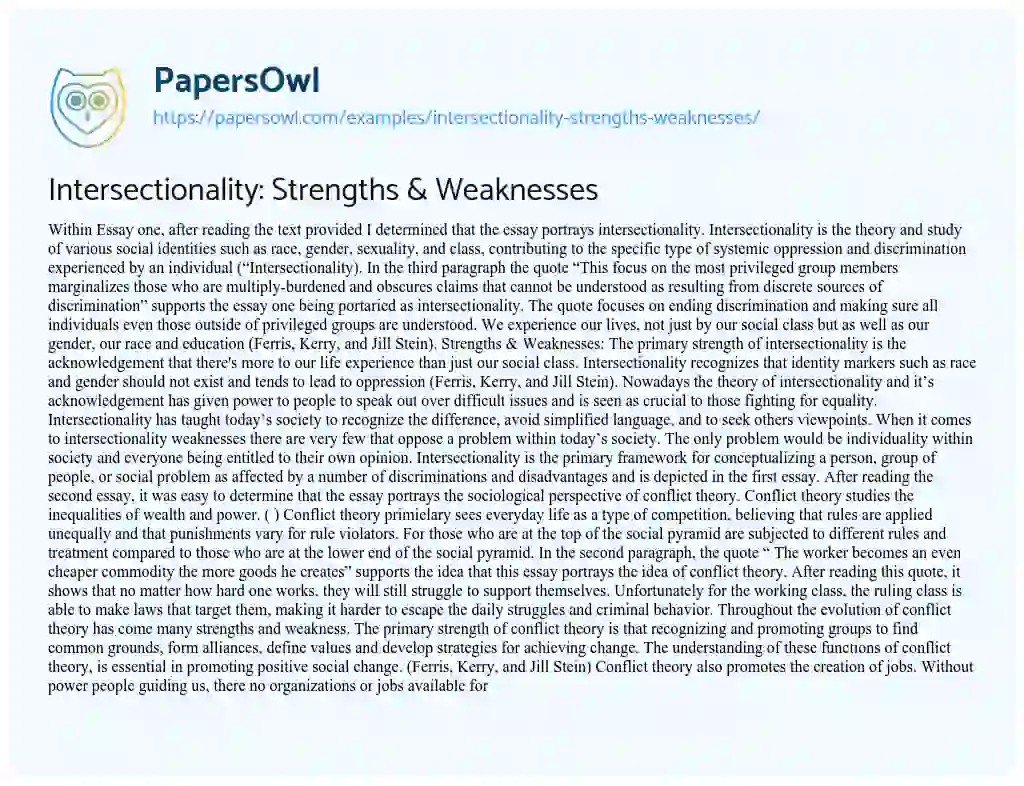 Intersectionality: Strengths & Weaknesses essay
