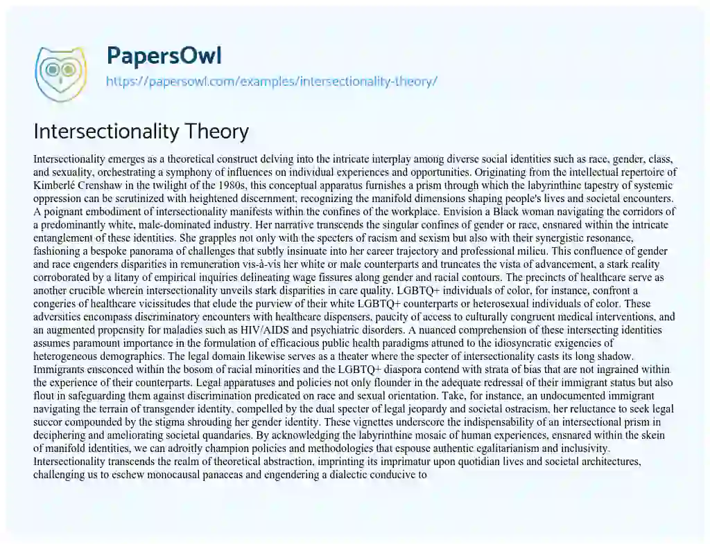 Essay on Intersectionality Theory