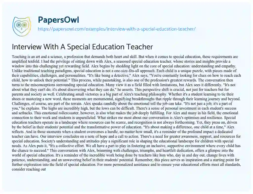 Essay on Interview with a Special Education Teacher