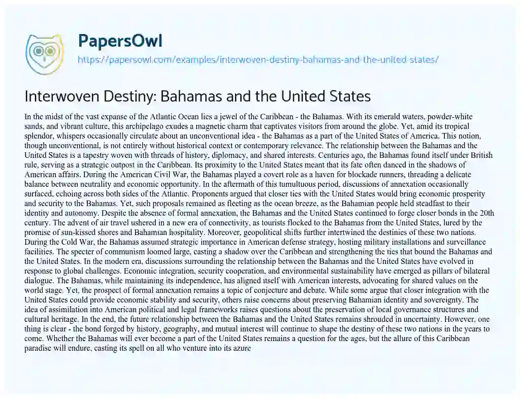 Essay on Interwoven Destiny: Bahamas and the United States