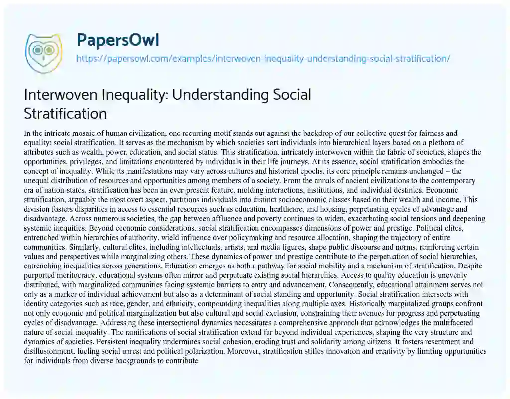 Essay on Interwoven Inequality: Understanding Social Stratification