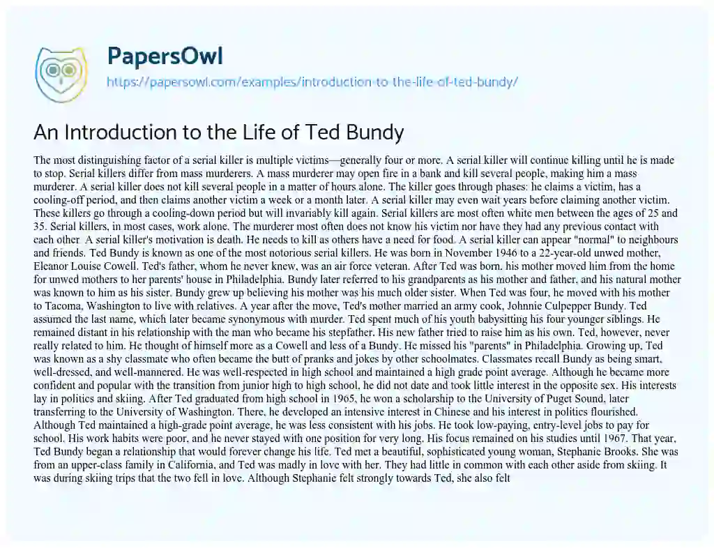 Essay on An Introduction to the Life of Ted Bundy