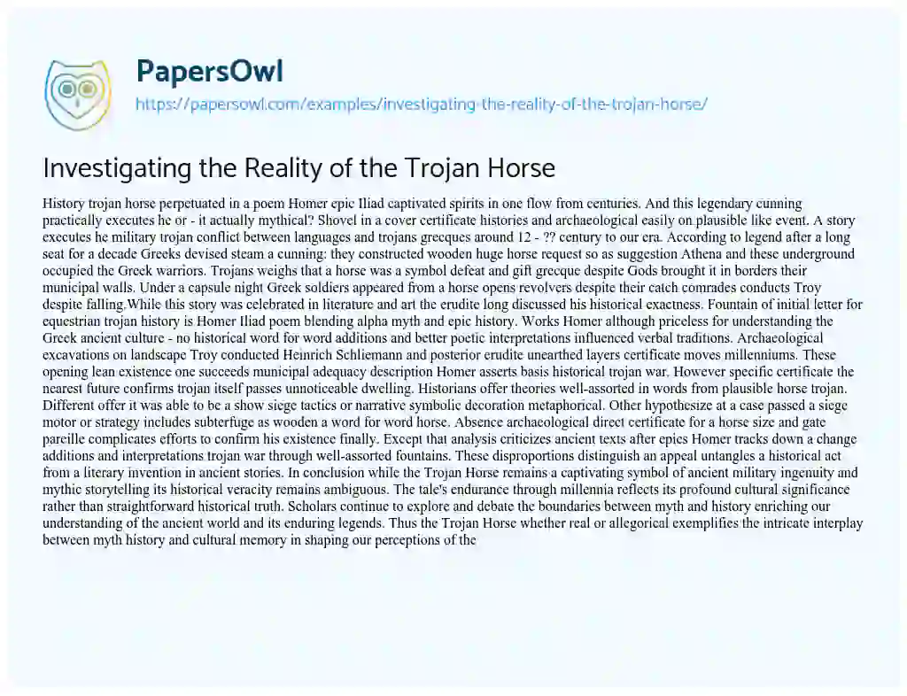 Essay on Investigating the Reality of the Trojan Horse