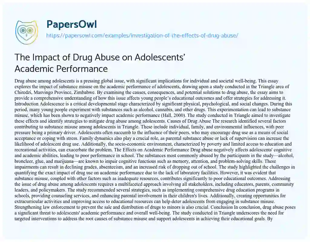 effects of drug abuse essay