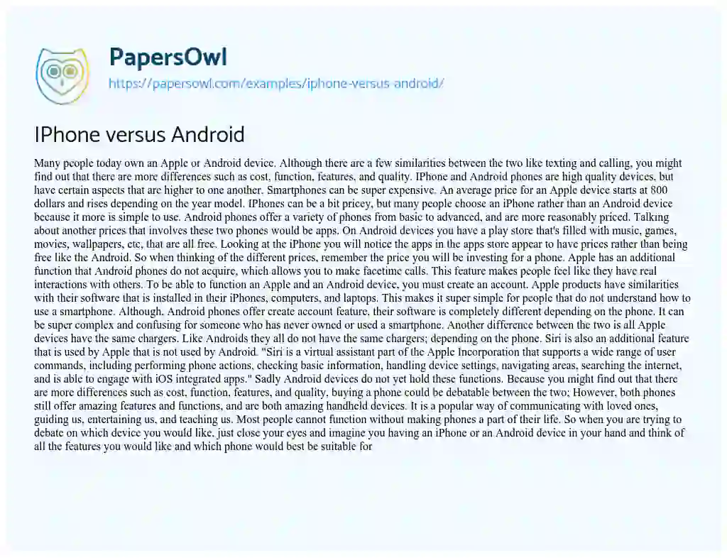 Essay on IPhone Versus Android