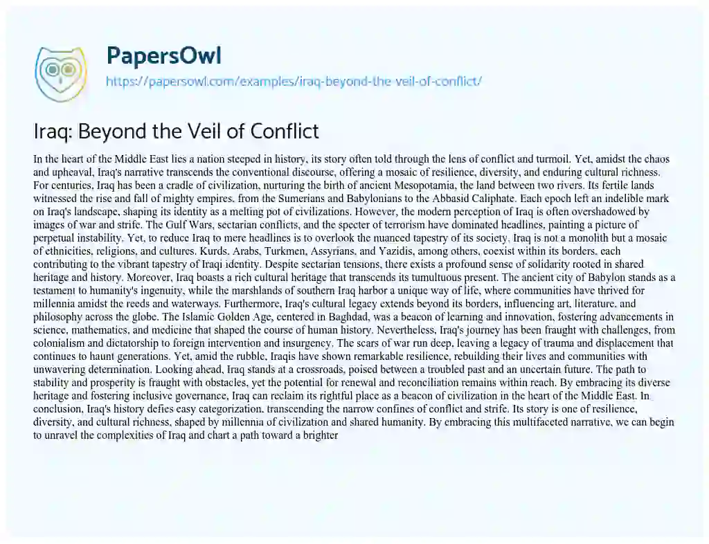 Essay on Iraq: Beyond the Veil of Conflict