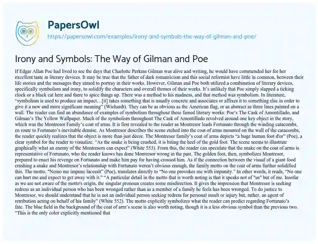 Irony and Symbols: the Way of Gilman and Poe essay