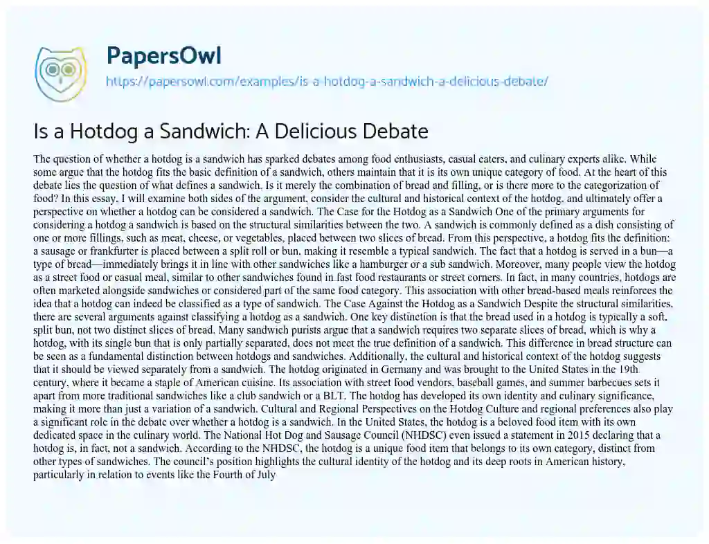 Essay on Is a Hotdog a Sandwich: A Delicious Debate