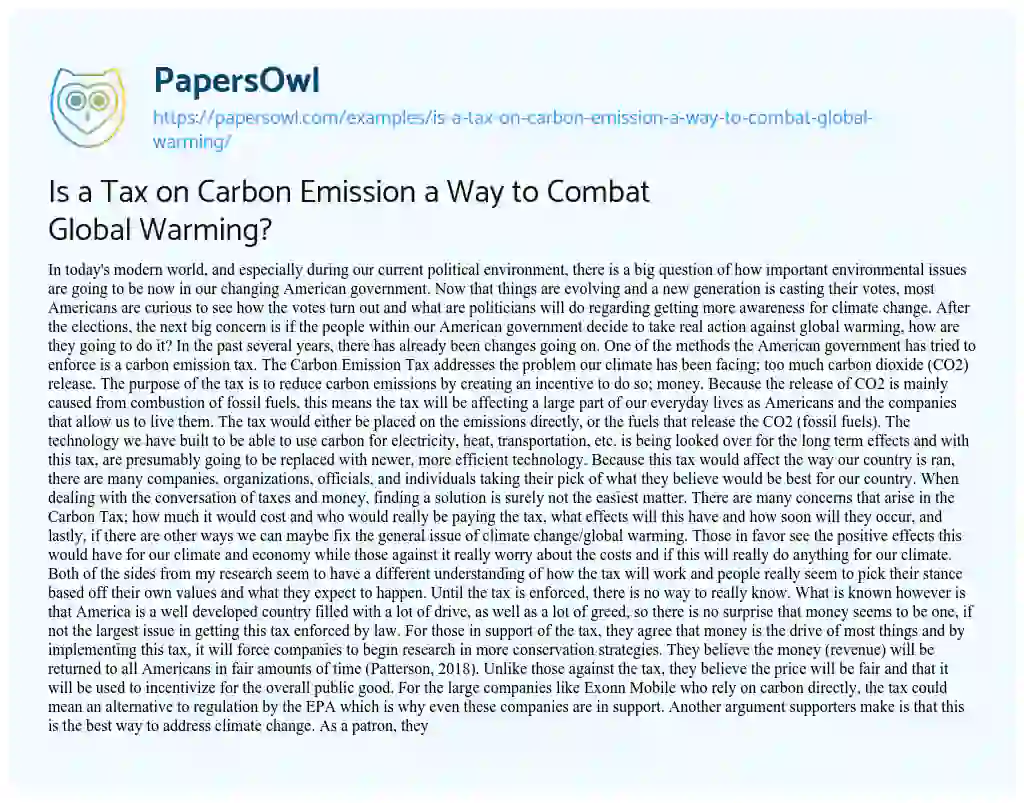 Essay on Is a Tax on Carbon Emission a Way to Combat Global Warming?