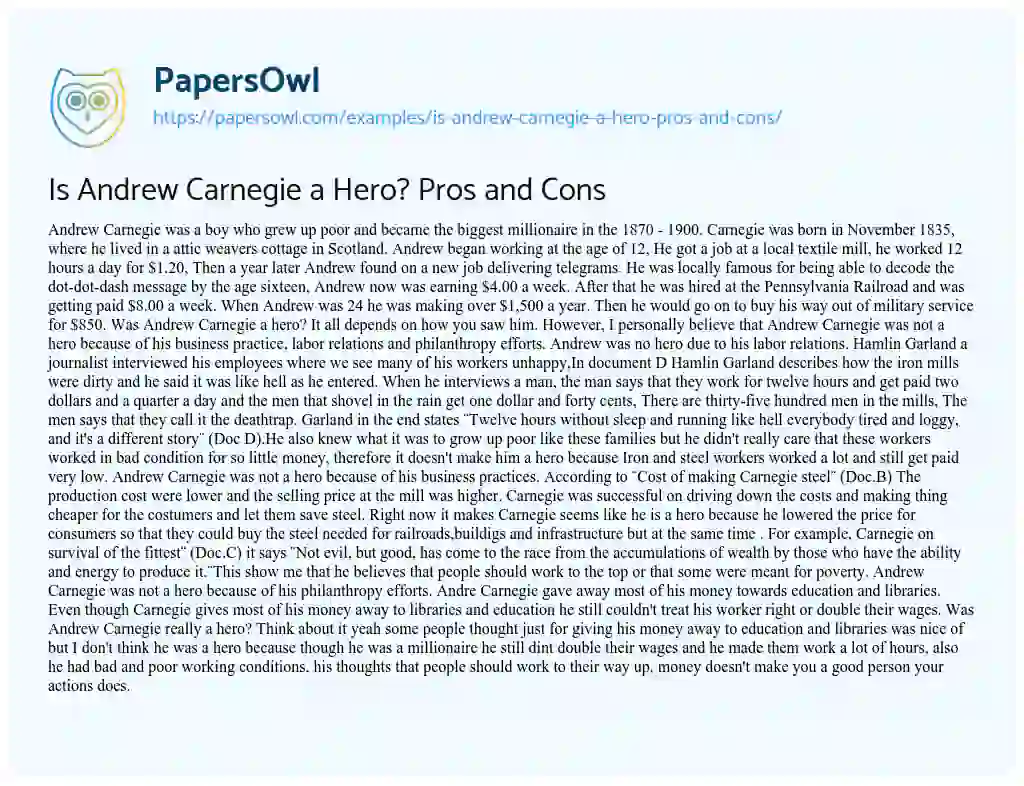 Essay on Is Andrew Carnegie a Hero? Pros and Cons