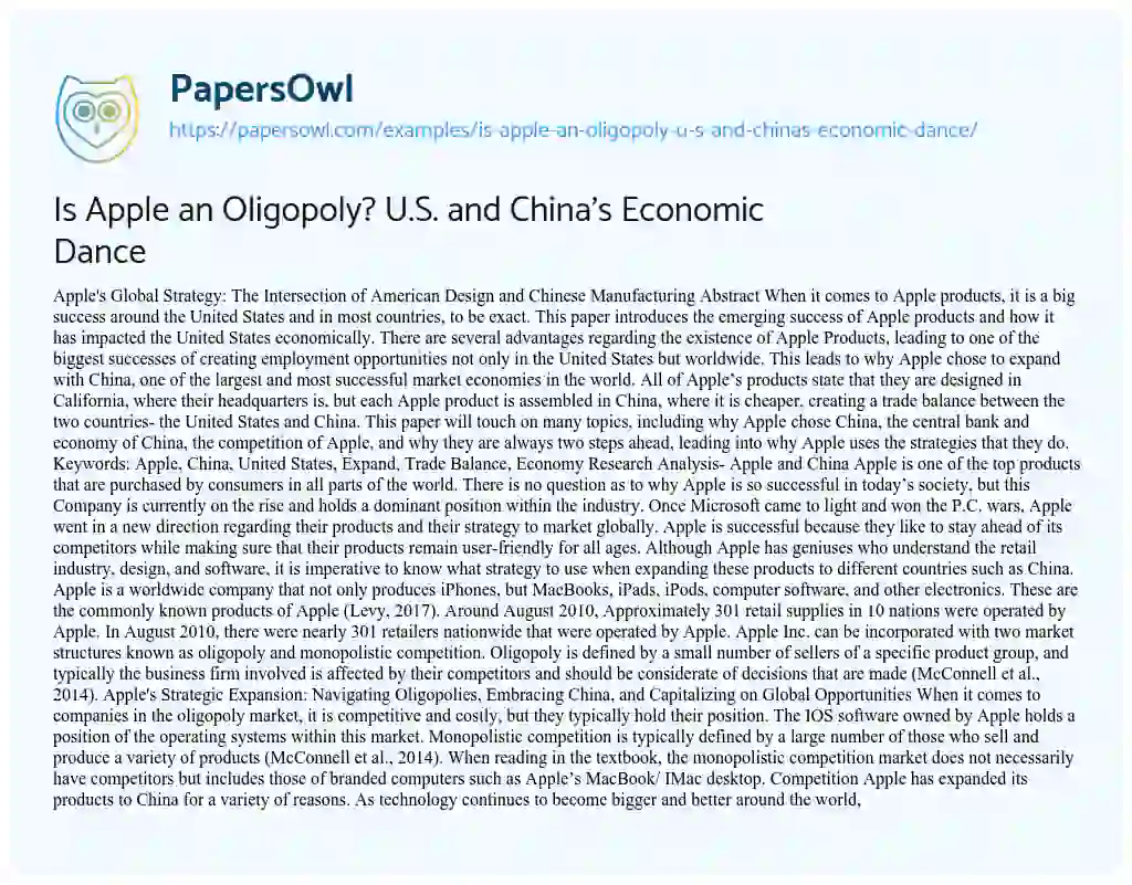 Essay on Is Apple an Oligopoly? U.S. and China’s Economic Dance