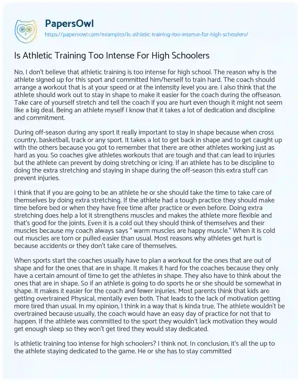Is Athletic Training Too Intense for High Schoolers  essay