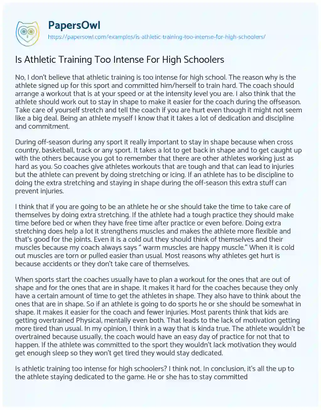 Essay on Is Athletic Training Too Intense for High Schoolers 