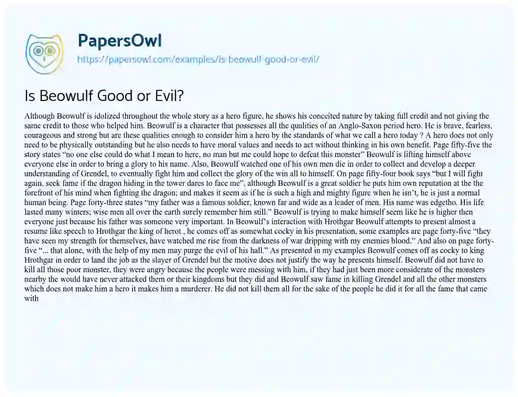 Essay on Is Beowulf Good or Evil?
