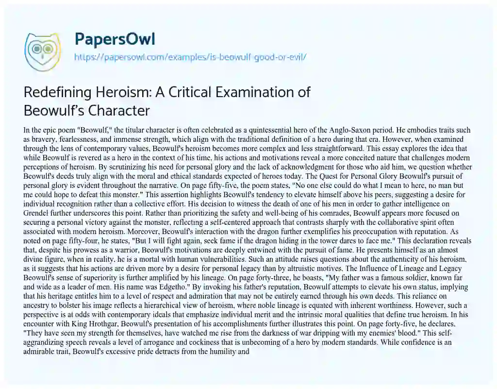 Essay on Is Beowulf Good or Evil?