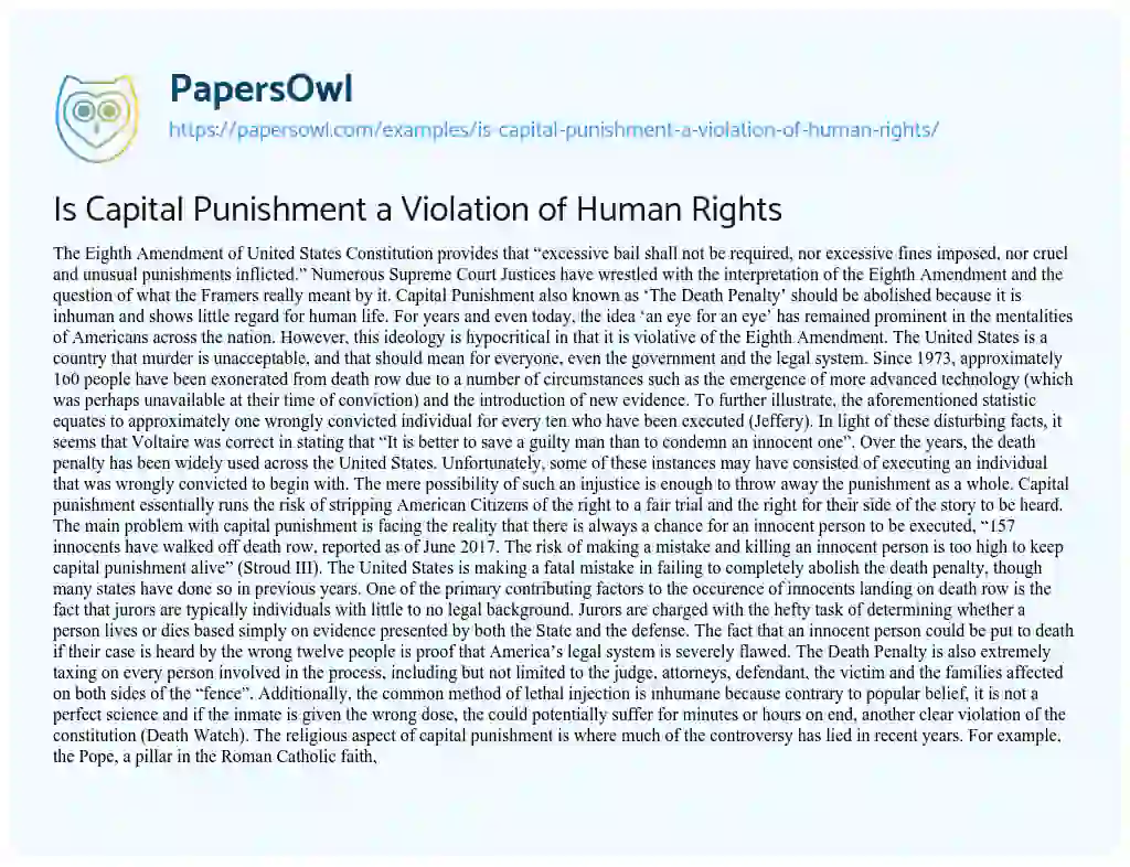 Essay on Is Capital Punishment a Violation of Human Rights