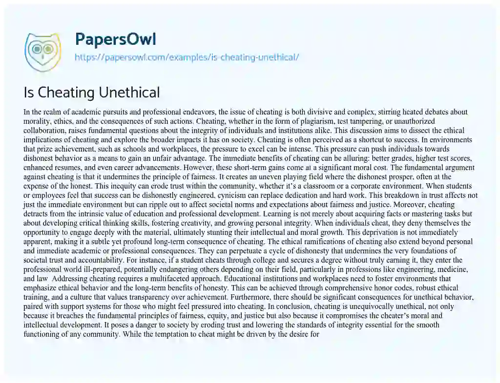 Essay on Is Cheating Unethical
