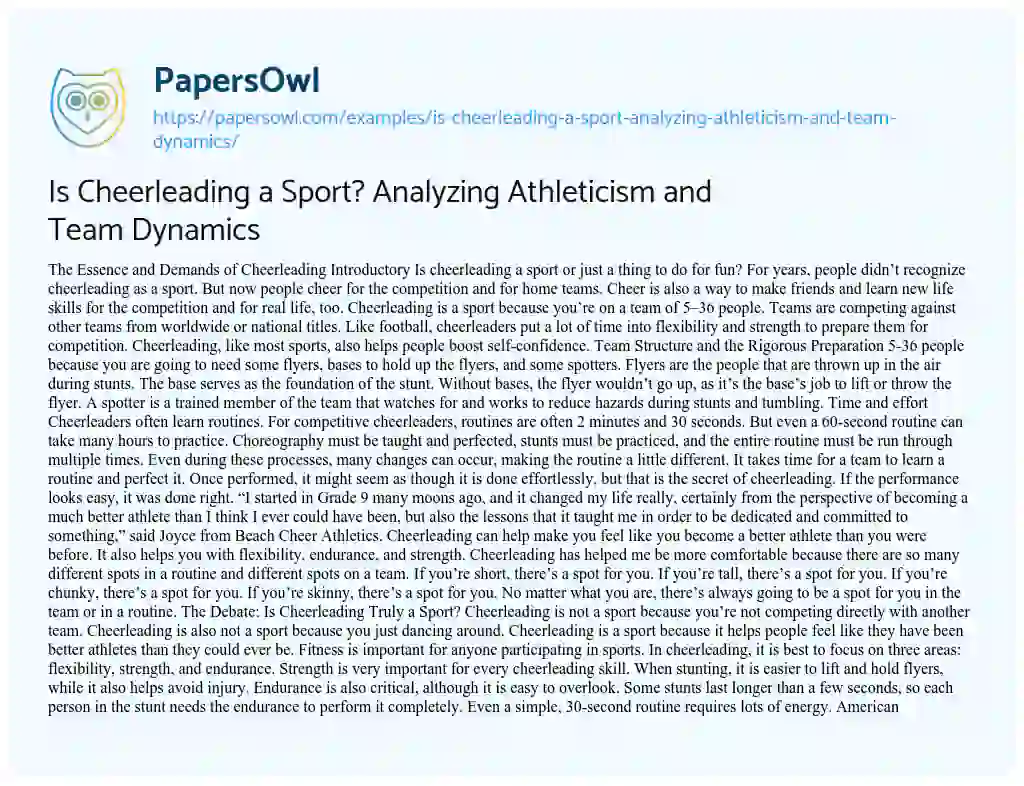 Essay on Is Cheerleading a Sport? Analyzing Athleticism and Team Dynamics