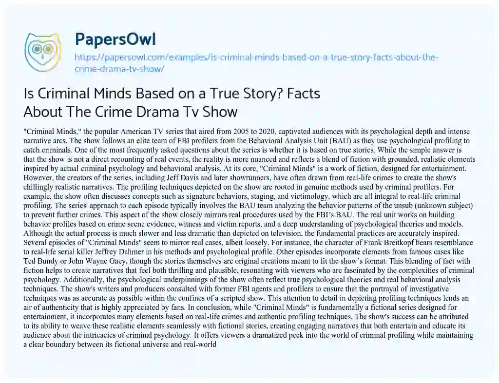 Essay on Is Criminal Minds Based on a True Story? Facts about the Crime Drama Tv Show