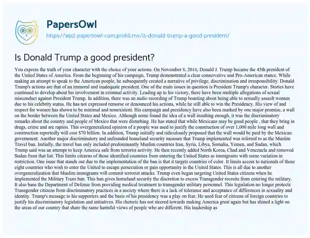 Essay on Is Donald Trump a Good President?