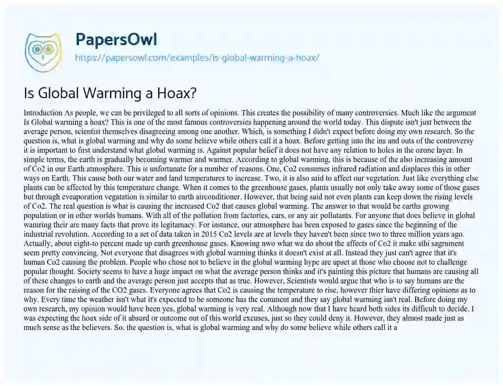Essay on Is Global Warming a Hoax?