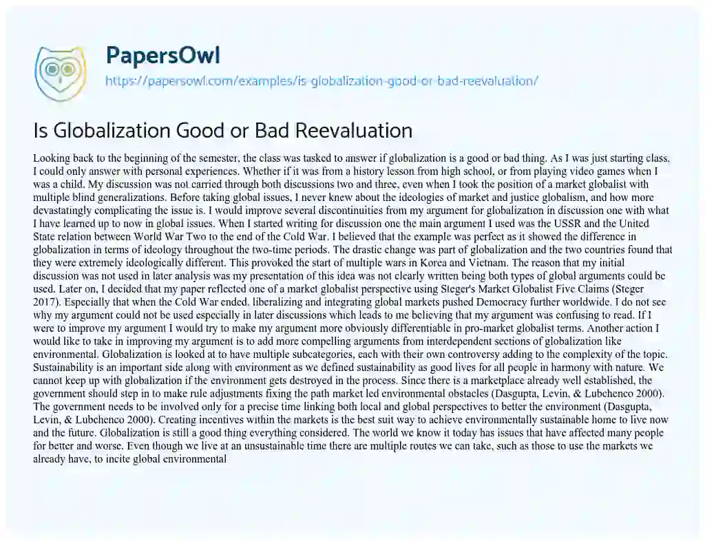 Essay on Is Globalization Good or Bad Reevaluation