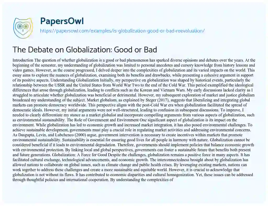 is globalization good or bad essay brainly