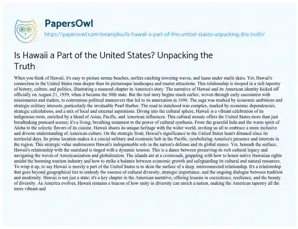 Essay on Is Hawaii a Part of the United States? Unpacking the Truth