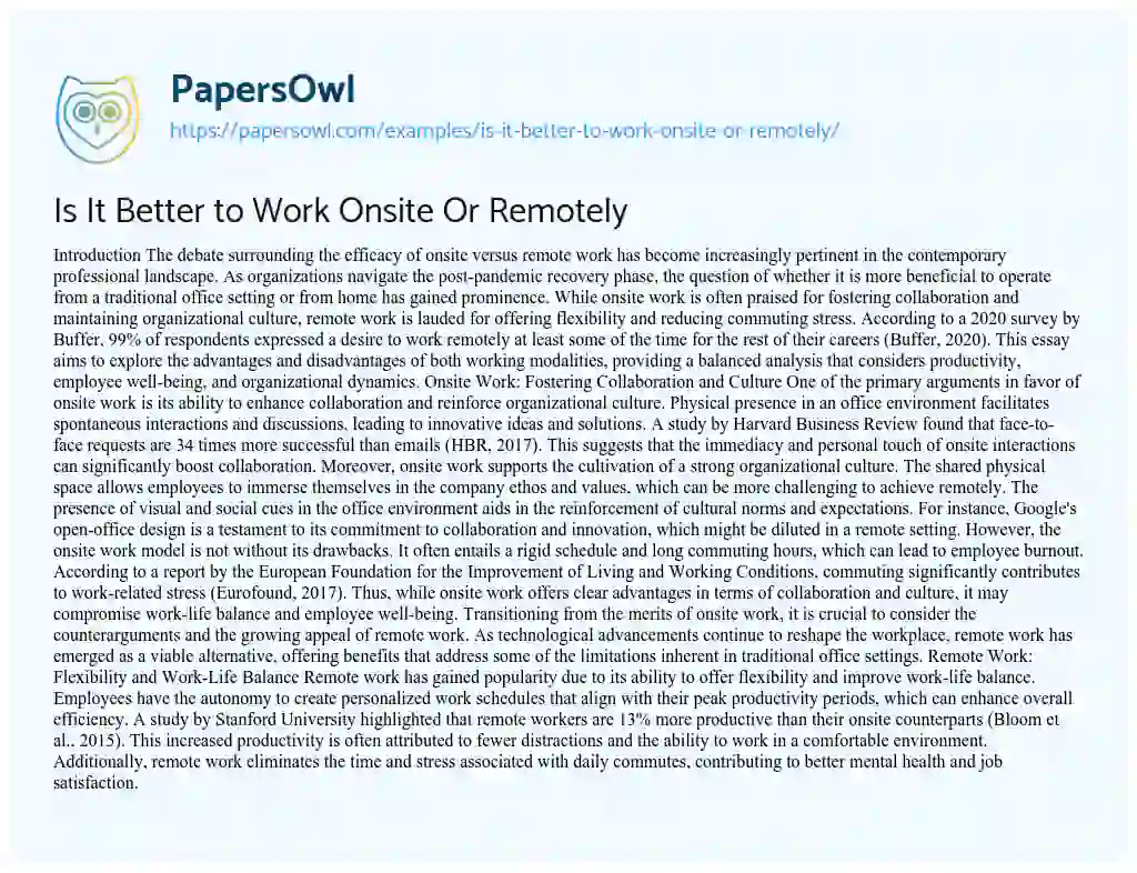 Essay on Is It Better to Work Onsite Or Remotely