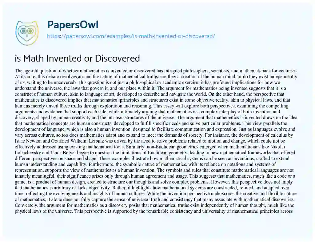 Essay on is Math Invented or Discovered