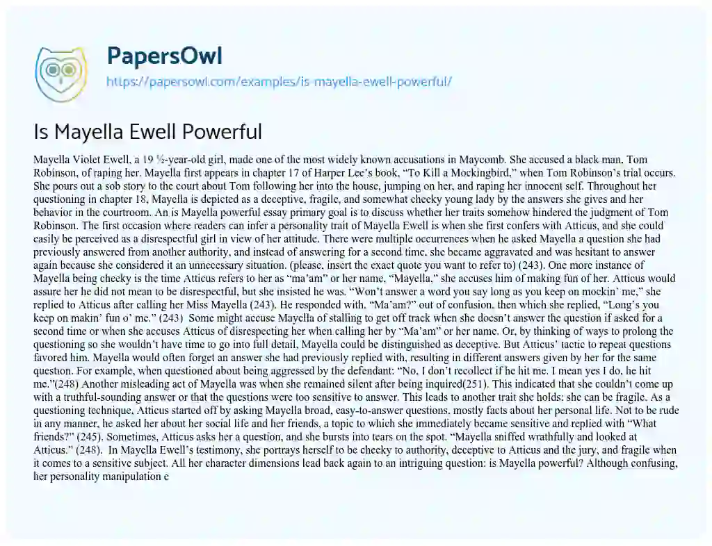 Essay on Is Mayella Ewell Powerful