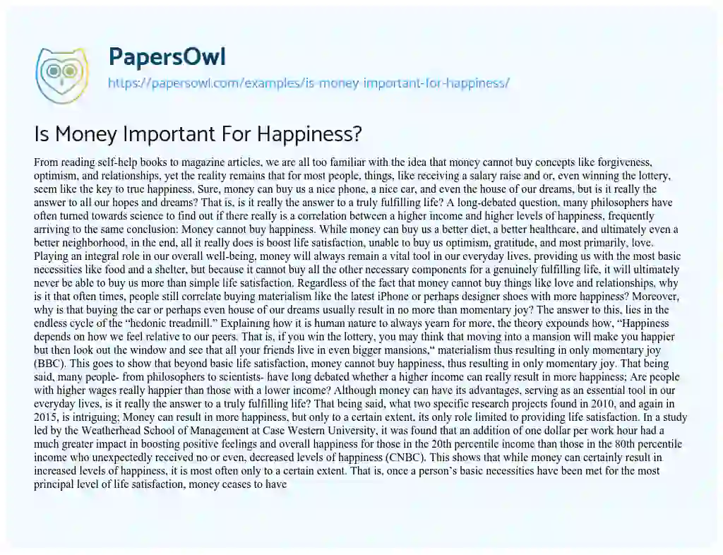 Essay on Is Money Important for Happiness?