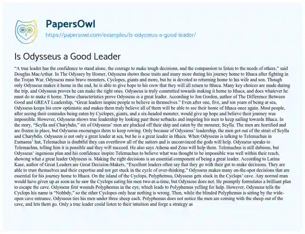 Is Odysseus a Good Leader Free Essay Example 1143 Words