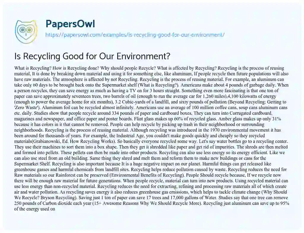Essay on Is Recycling Good for our Environment?