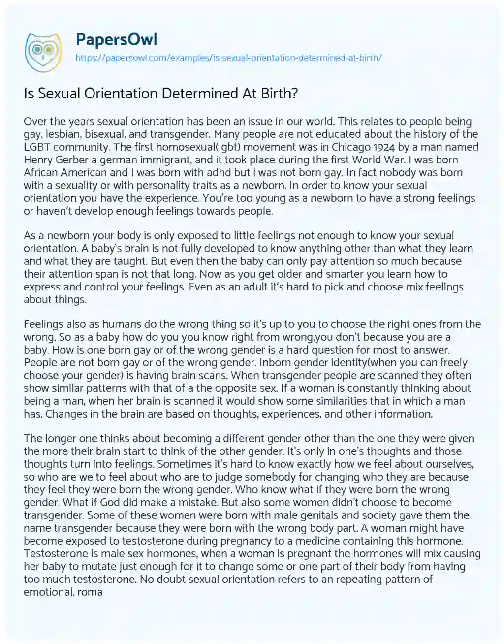 Is Sexual Orientation Determined at Birth? essay