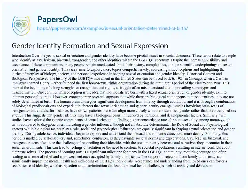 Essay on Is Sexual Orientation Determined at Birth?