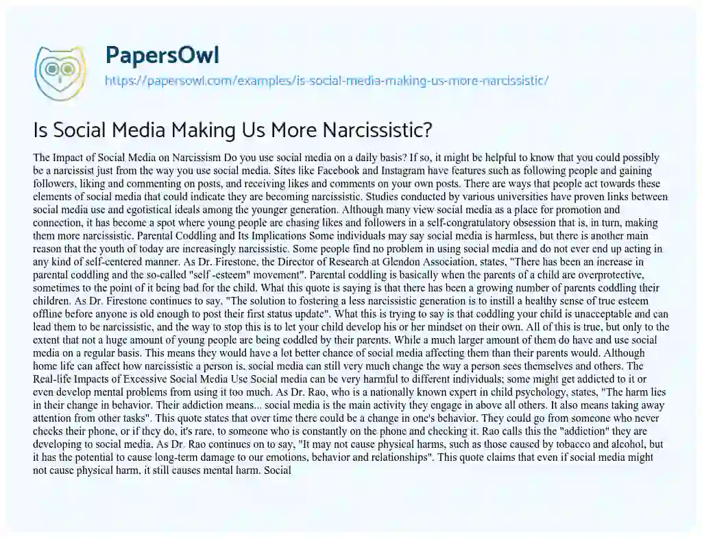Essay on Is Social Media Making Us more Narcissistic?