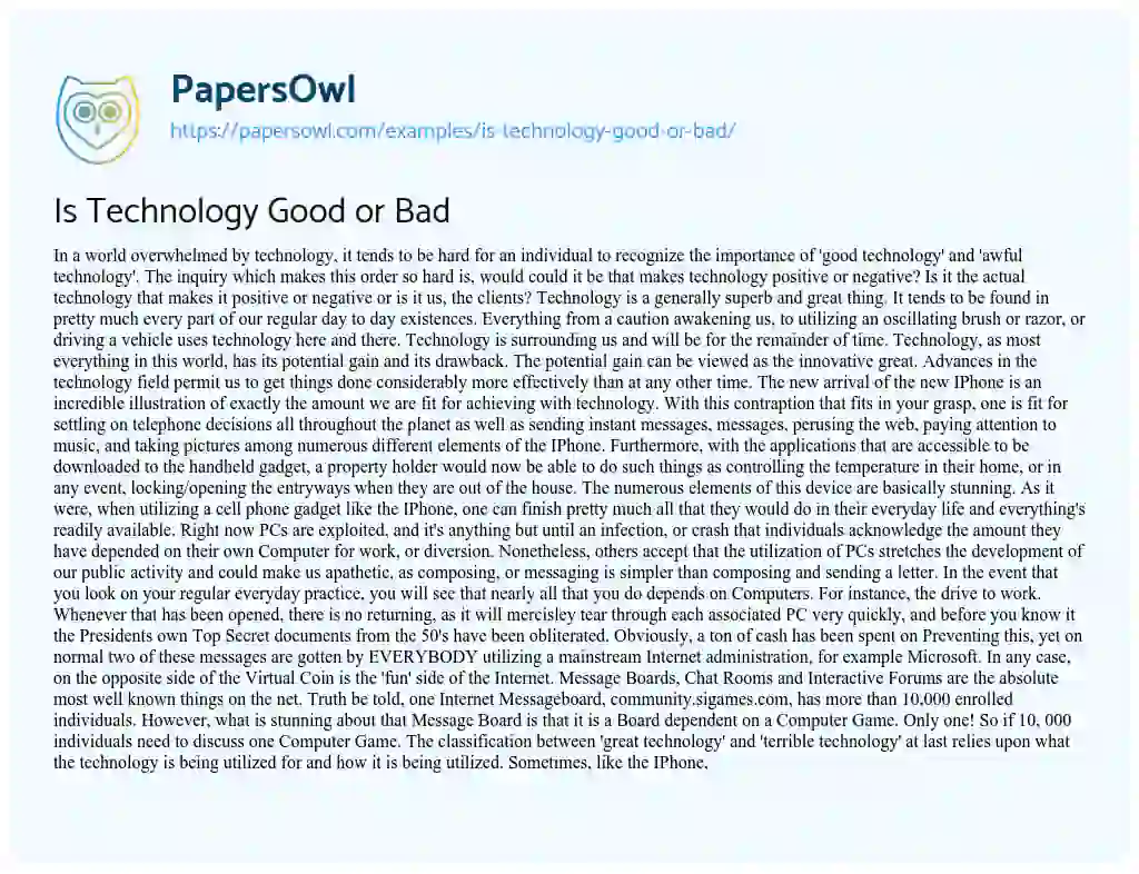 Essay on Is Technology Good or Bad