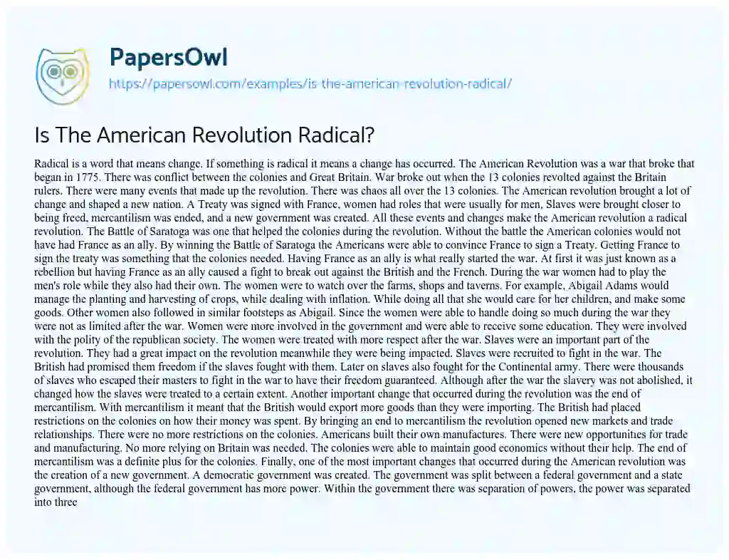 Is the American Revolution Radical? essay