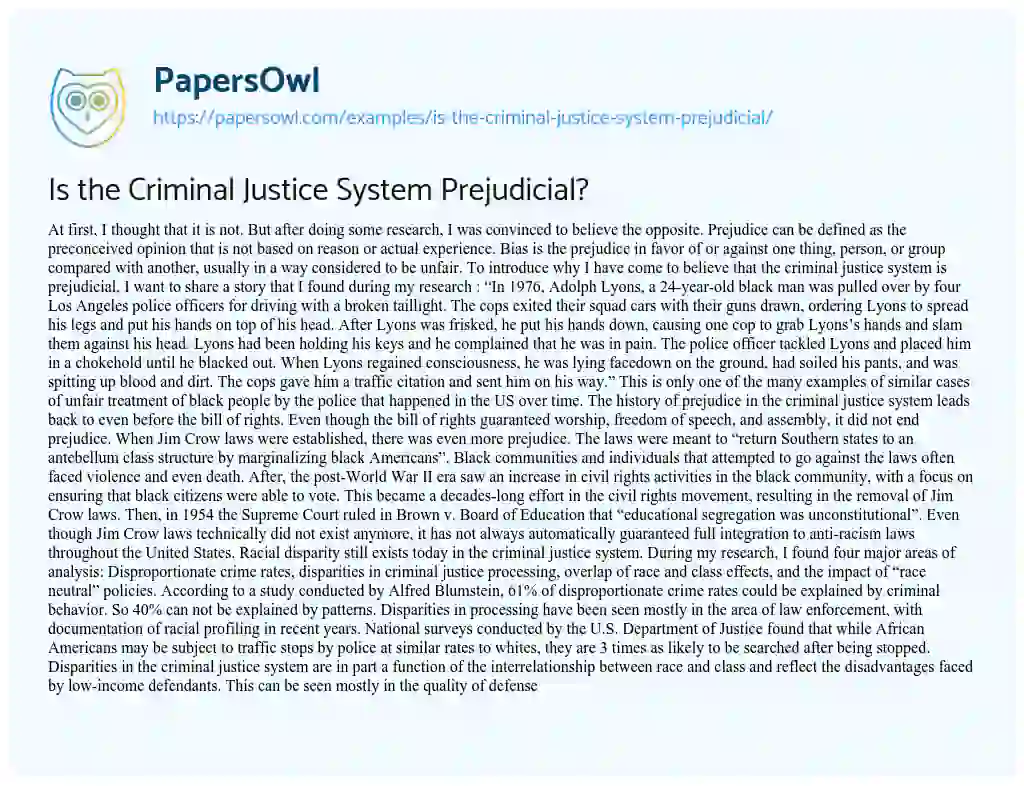 Essay on Is the Criminal Justice System Prejudicial?
