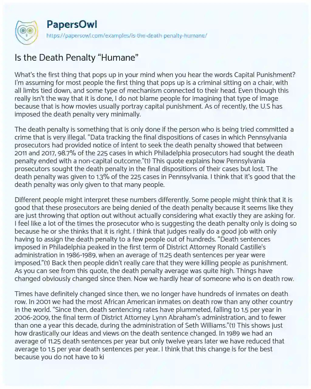 Essay on Is the Death Penalty “Humane”