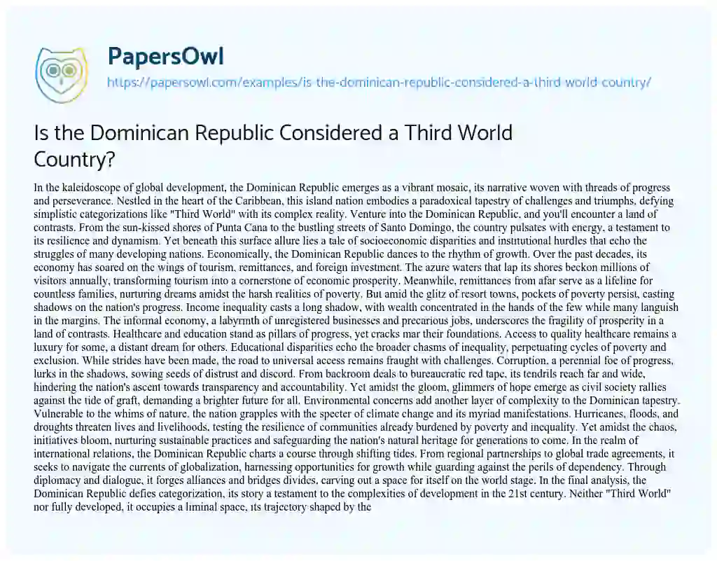 Essay on Is the Dominican Republic Considered a Third World Country?