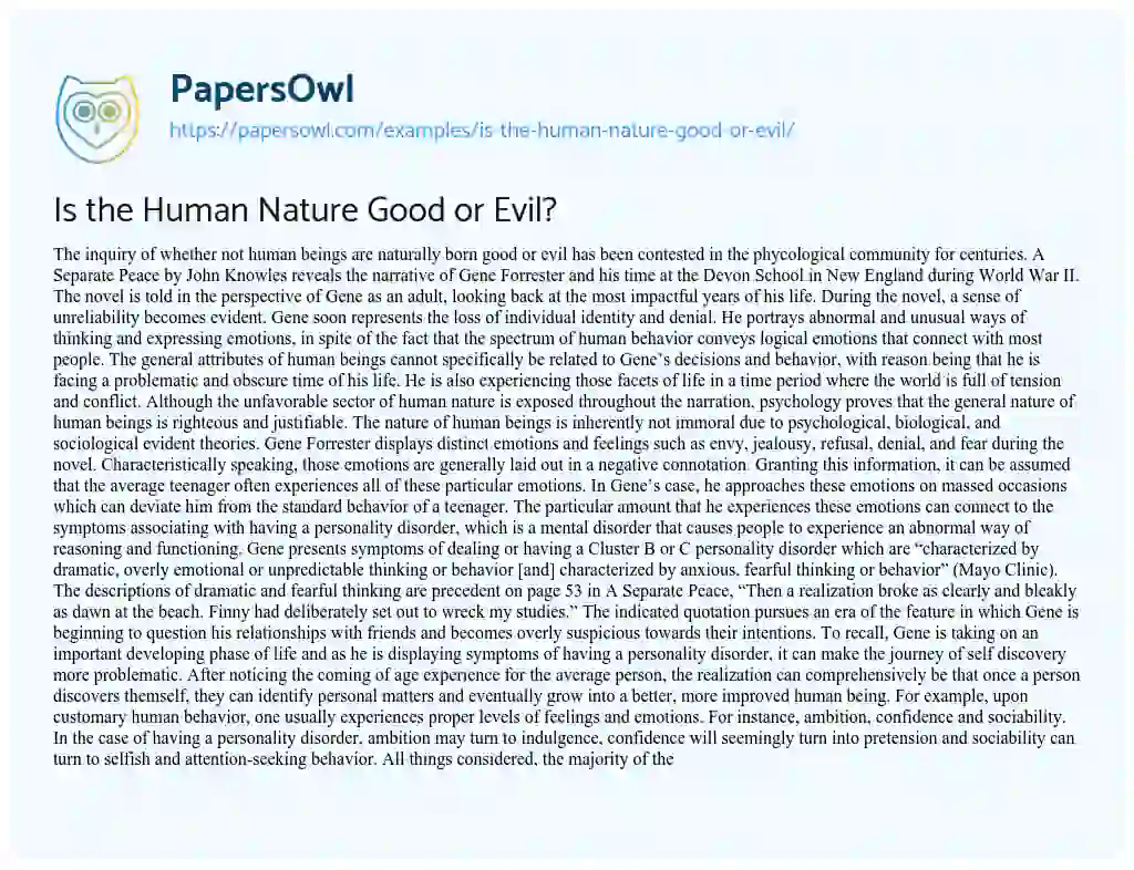 Essay on Is the Human Nature Good or Evil?
