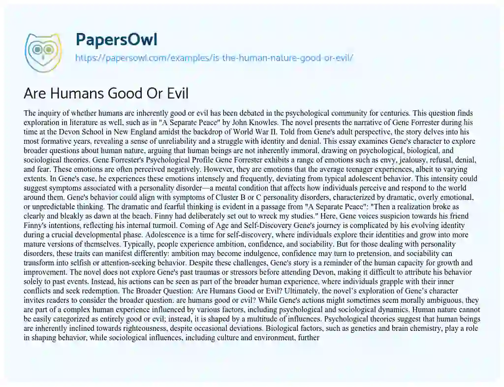 Essay on Is the Human Nature Good or Evil?