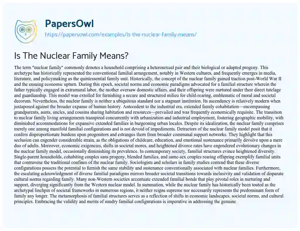 Essay on Is the Nuclear Family Means?