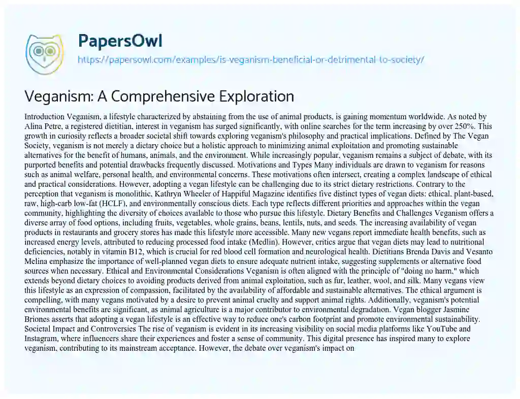 Essay on Is Veganism Beneficial or Detrimental to Society?