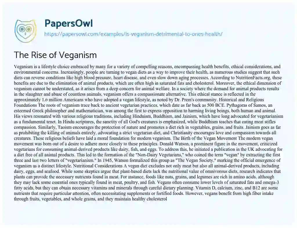 Essay on Is Veganism Detrimental to One’s Health